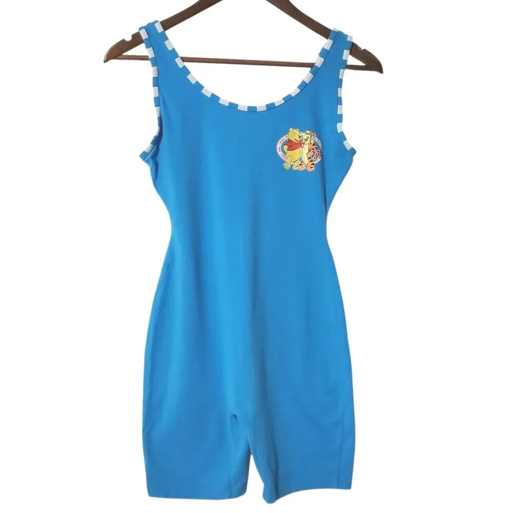 Vintage Disney POOH & Tigger Dance Gym Unitard Girls Size Large Blue Playsuit